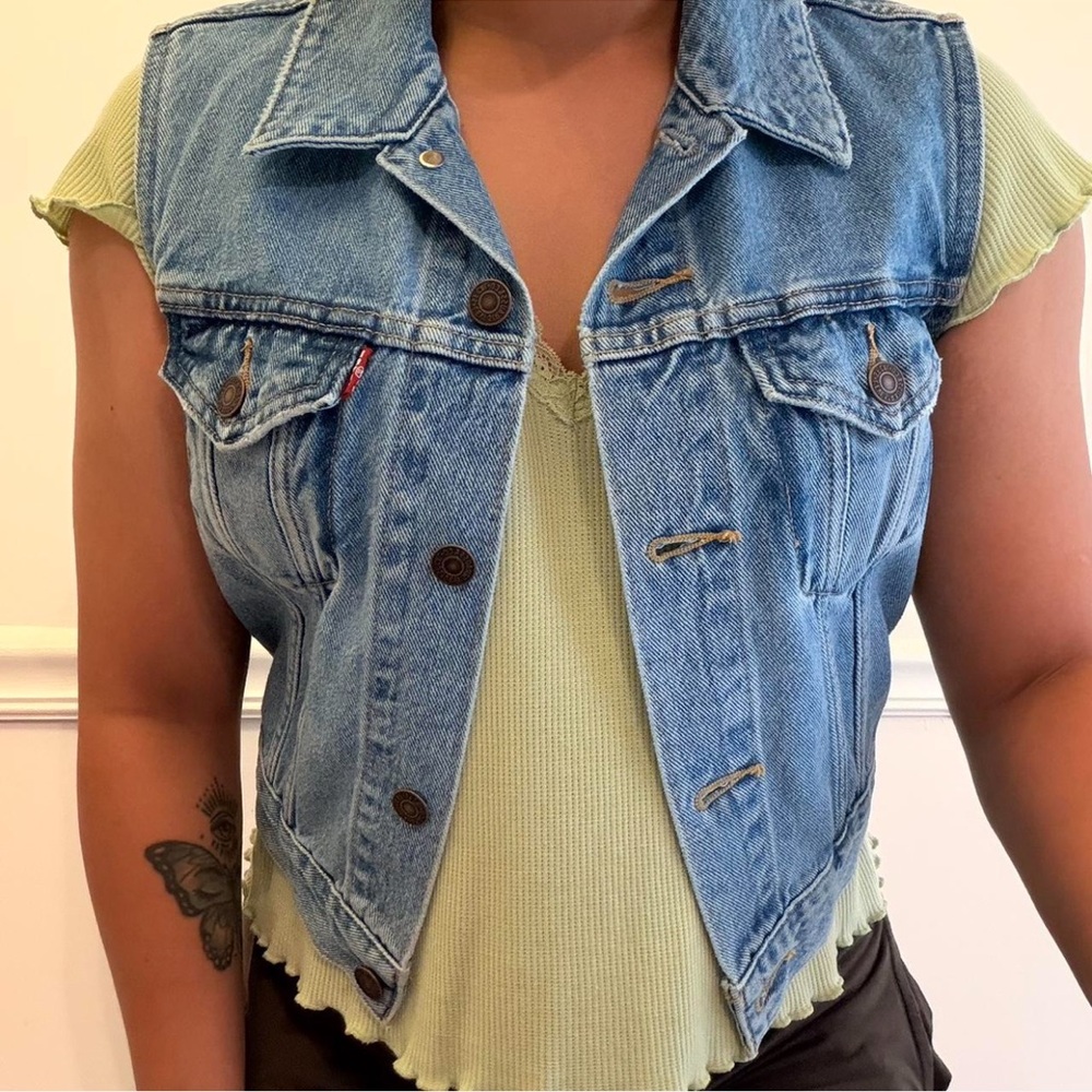Levi's Blue Denim Vest with Light Green Top